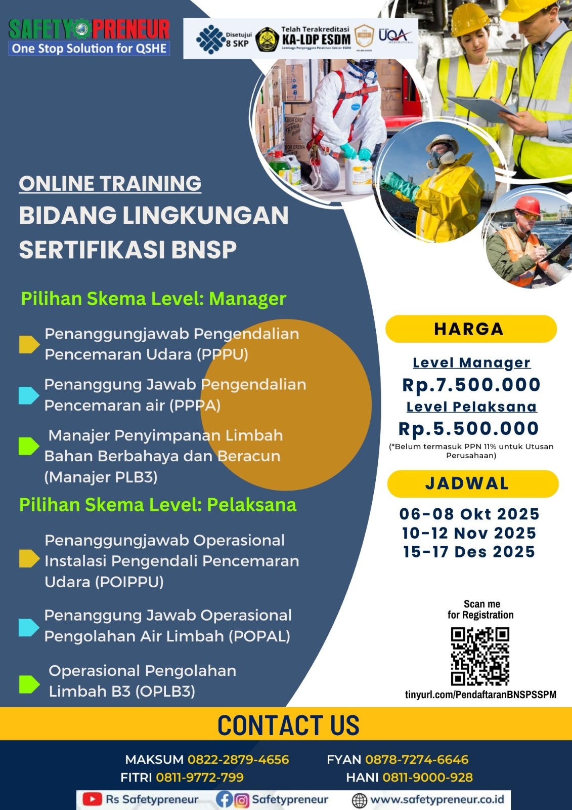 Training Sertifikasi Skema Lingkungan (PPPA, PPPU, PLB3, POIPPU, POPAL, OPLB3)